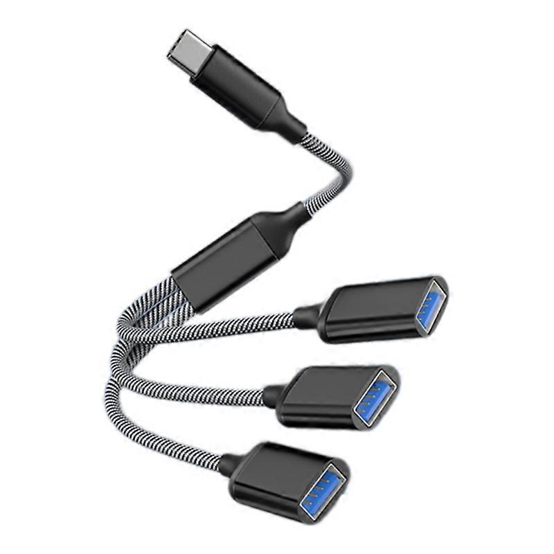 Nylon and Aluminum Alloy Type C to Triple USB Splitter Hub for Laptop Tablet