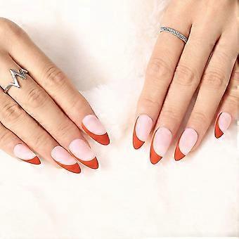 24 Stück Falsche Nägel French Tip Blau – Mandelform, Klebbar, Entfernbar, Für Frauen & Mädchen, 12 Verschiedene Größen