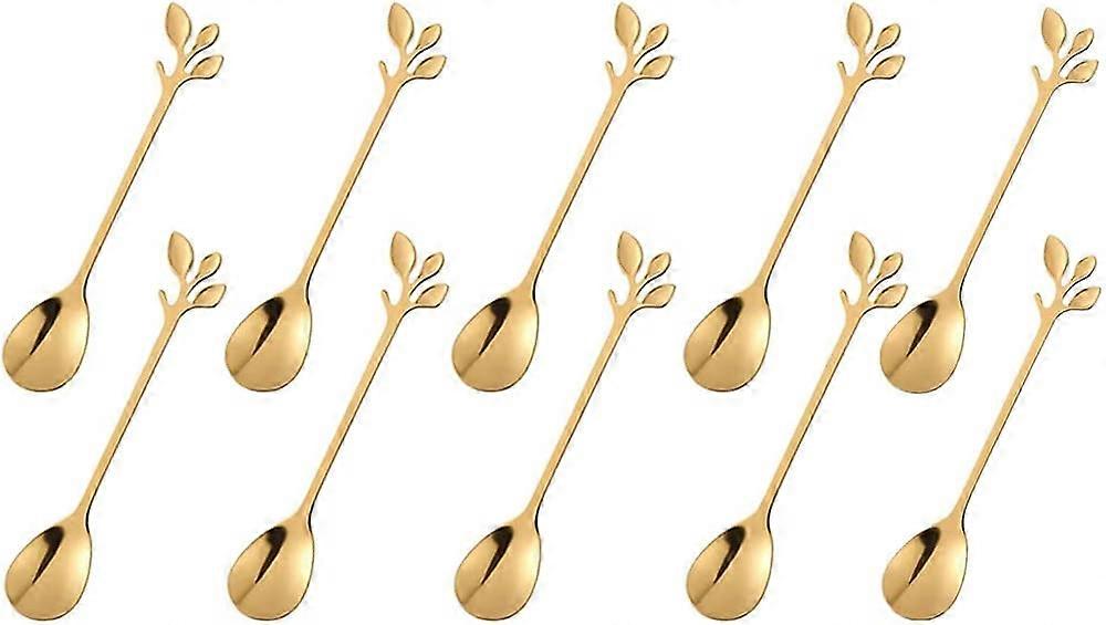 Kaffeskje i rustfritt stål, blader, matgaffel (skje + gaffel), 10 stk.