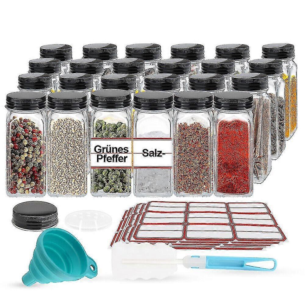 24pcs Spice Jars Set With Shaker Insert Glass Spice Jars Square Storage W/lid 120ml