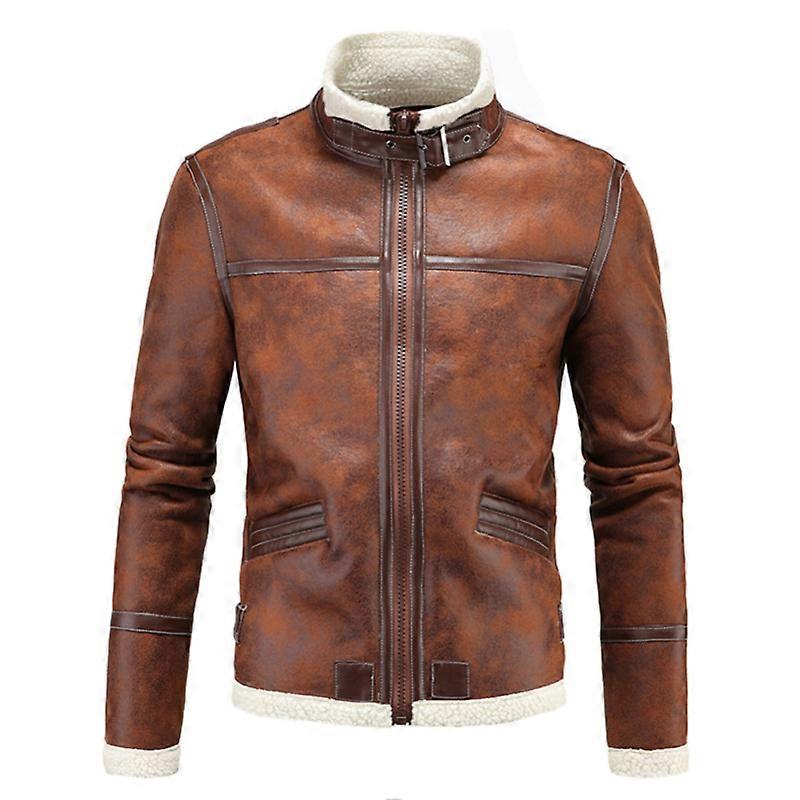 Mens Casual Leather Jackets Thickened Stand Collar Bomber Jackets