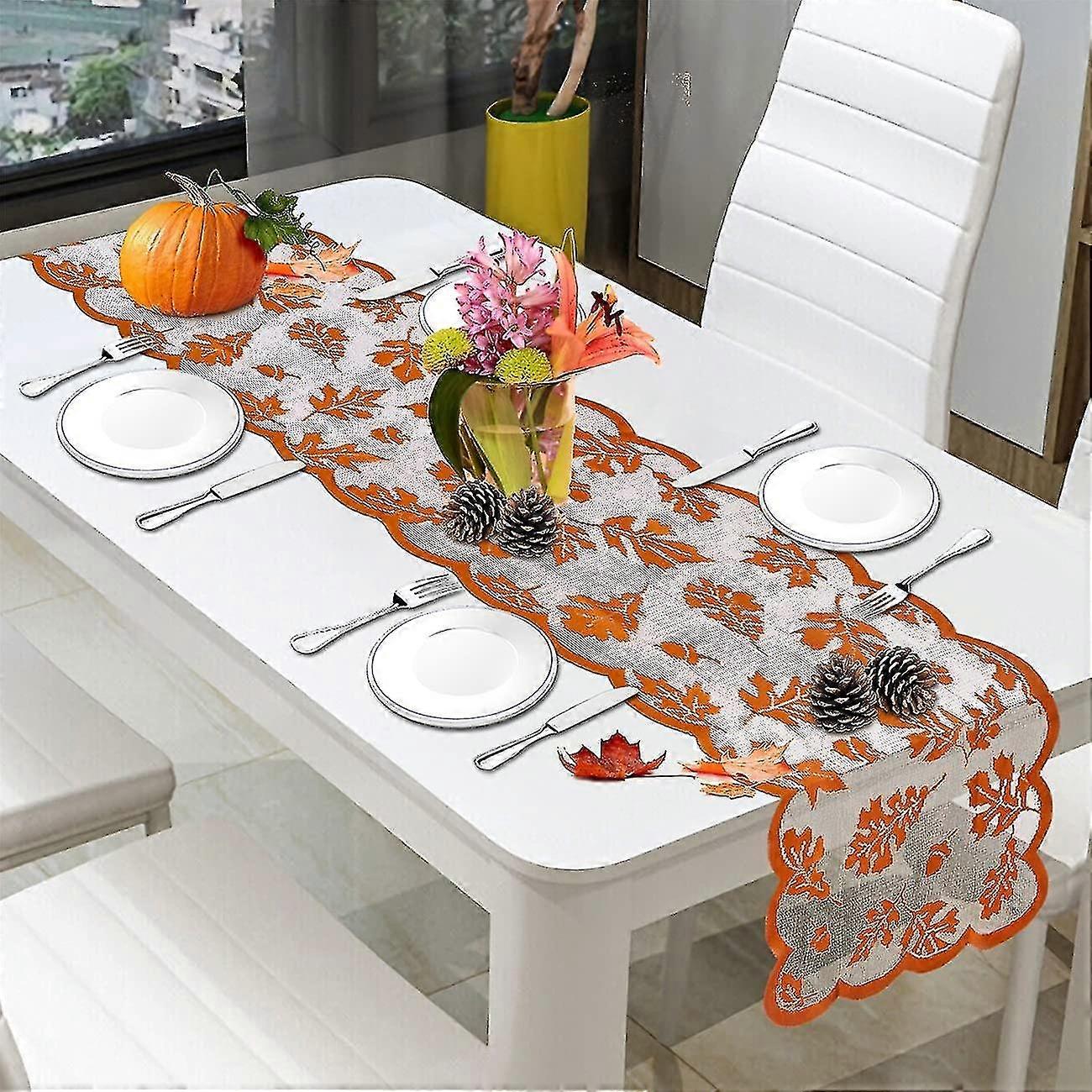 Fall Decor Table Runner Thanksgiving Decor,orange Maple Leaf Lace Table Runner Fall Decora