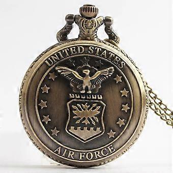 Retro bronzo Air Force Eagle Stars United State Quartz Antique Pendant Chain Army Pocket Watch Military Souvenir Gifts For Male