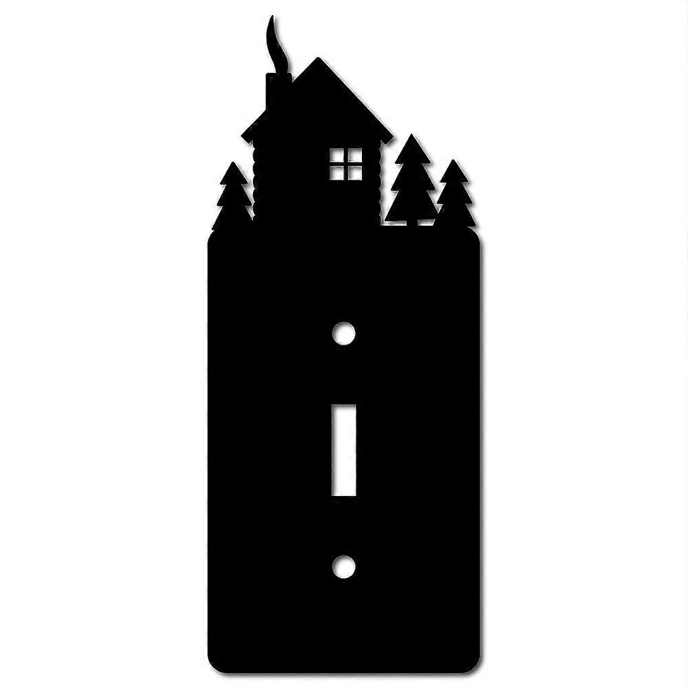 Iron Light Switch Decorations with Screws Rectangle with Tree & House Black 169x70x1.5mm DIY