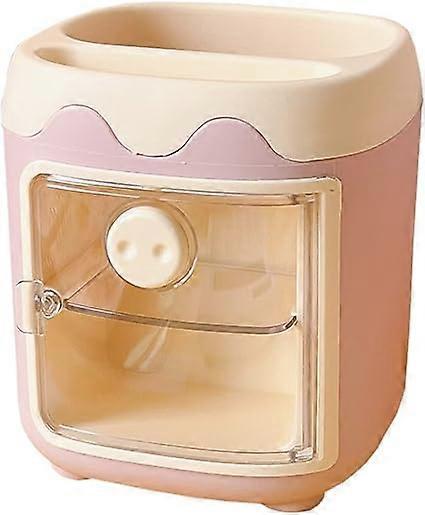 Cartoon Multi grid Piggy Pen Holder (pink), Cute Cosmetics Storage Rack, Multi functional Storage Container, Classroom Student Table Desktop Stationer