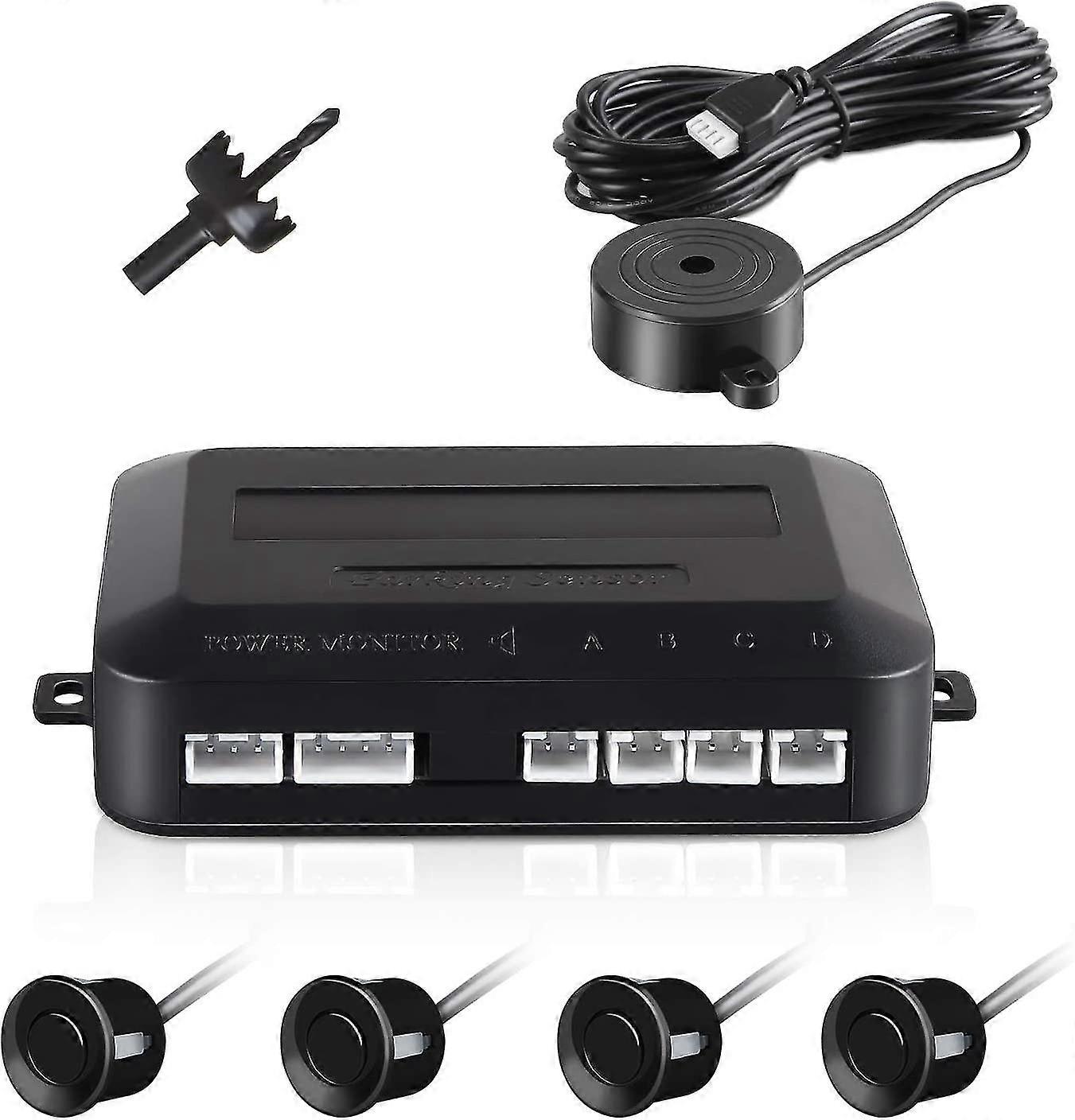 חיישן רוורס לרכב, מערכת חניה אוטומטית היפוך מכ"ם עם אזעקת זמזם ביבי ו-4 חיישנים - שחור