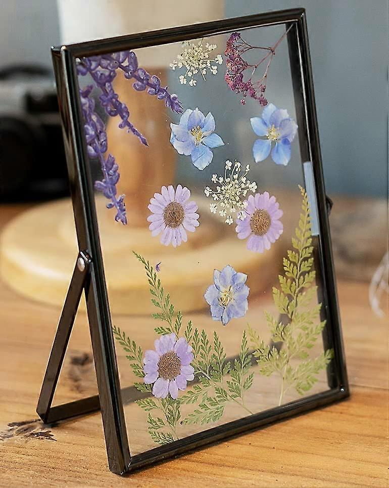 5x7 Inch Pressed Flower Frames Double Layer Plexiglass Picture Frames Vertical Desktop Black Metal Photo Frames Flowers