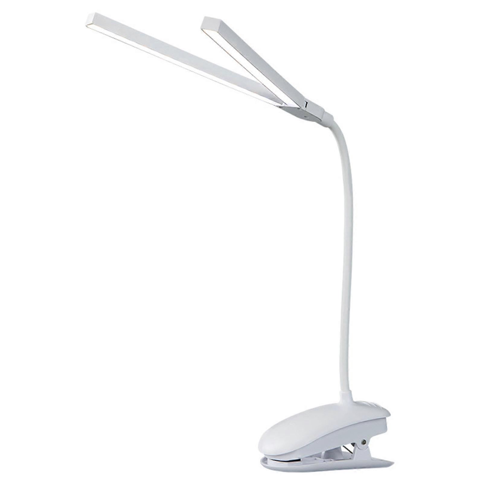 LED Reading Book Light USB Cable Plug-in Eye Protection Student Double-headed Clip Double Head Table Lamp - White