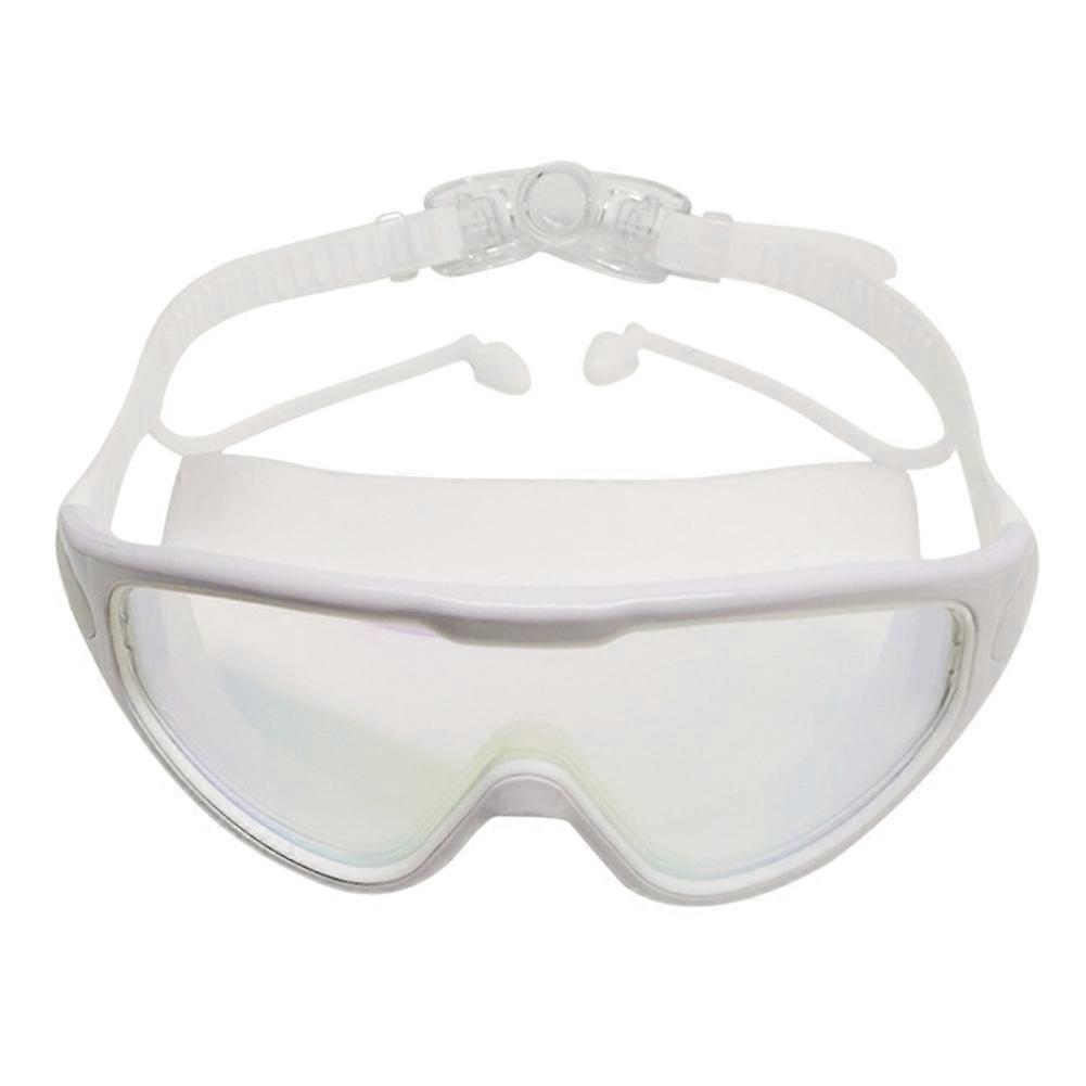 Big-frame Anti-Fog Swimming Glasses Waterproof Silicone Unisex Swim Goggles Adjustable Buckle Conjoined Earplug for Water Sports