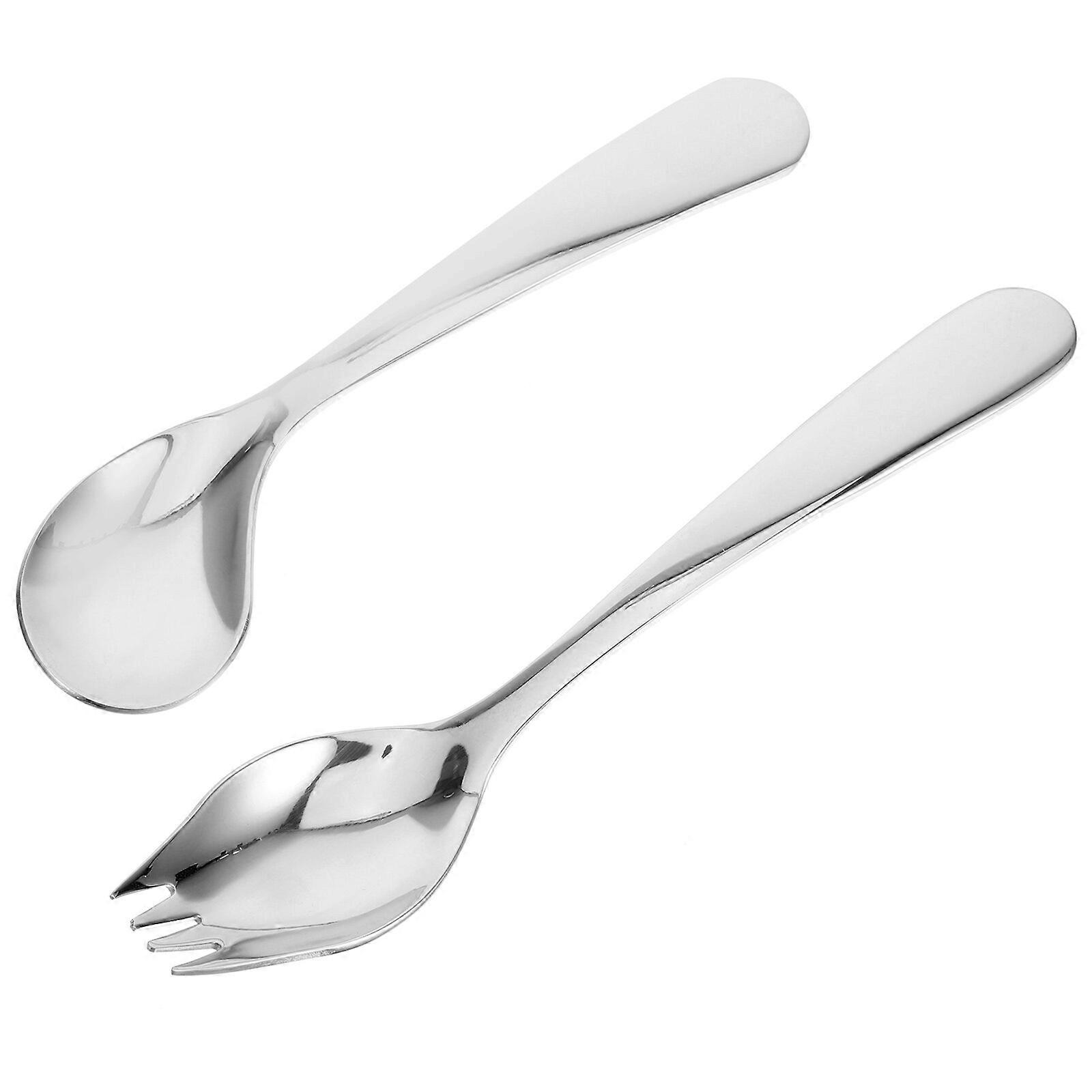 1 Set of Adaptive Utensil Curved Spoon Patients Tableware Stainless Steel Curved Spoon Spork Set