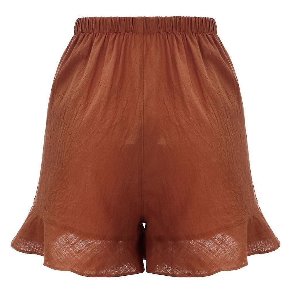 Womens Summer Shorts Comfy Elastic Casual Waist Side Pockets Ruffle Shorts