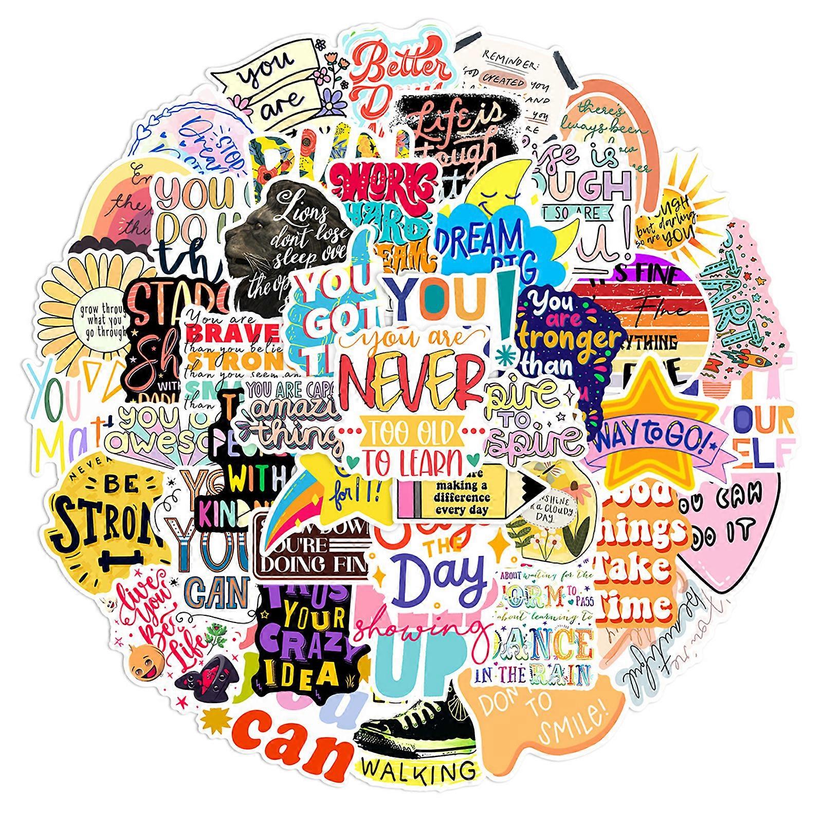 50Pcs/Set Graffiti Sticker Waterproof Self-Adhesive Non-fading Multiple Patterns DIY Cartoon Inspirational English Phrases Decal Home Appliances