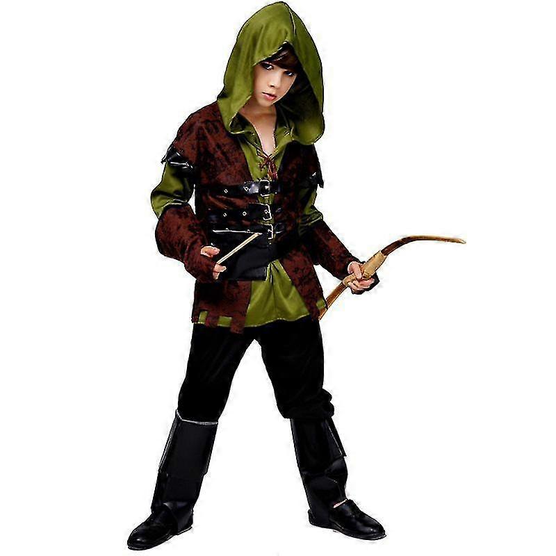 JONRRYIN Kinder Robin Hood Kostüm, Bogenschütze Kinder Kostüm, Prinz der Diebe Kostüm für Jungen, Waldläufer Krieger Jungenkostüm für Kinder zu Karneval, Fasching, Fastnacht