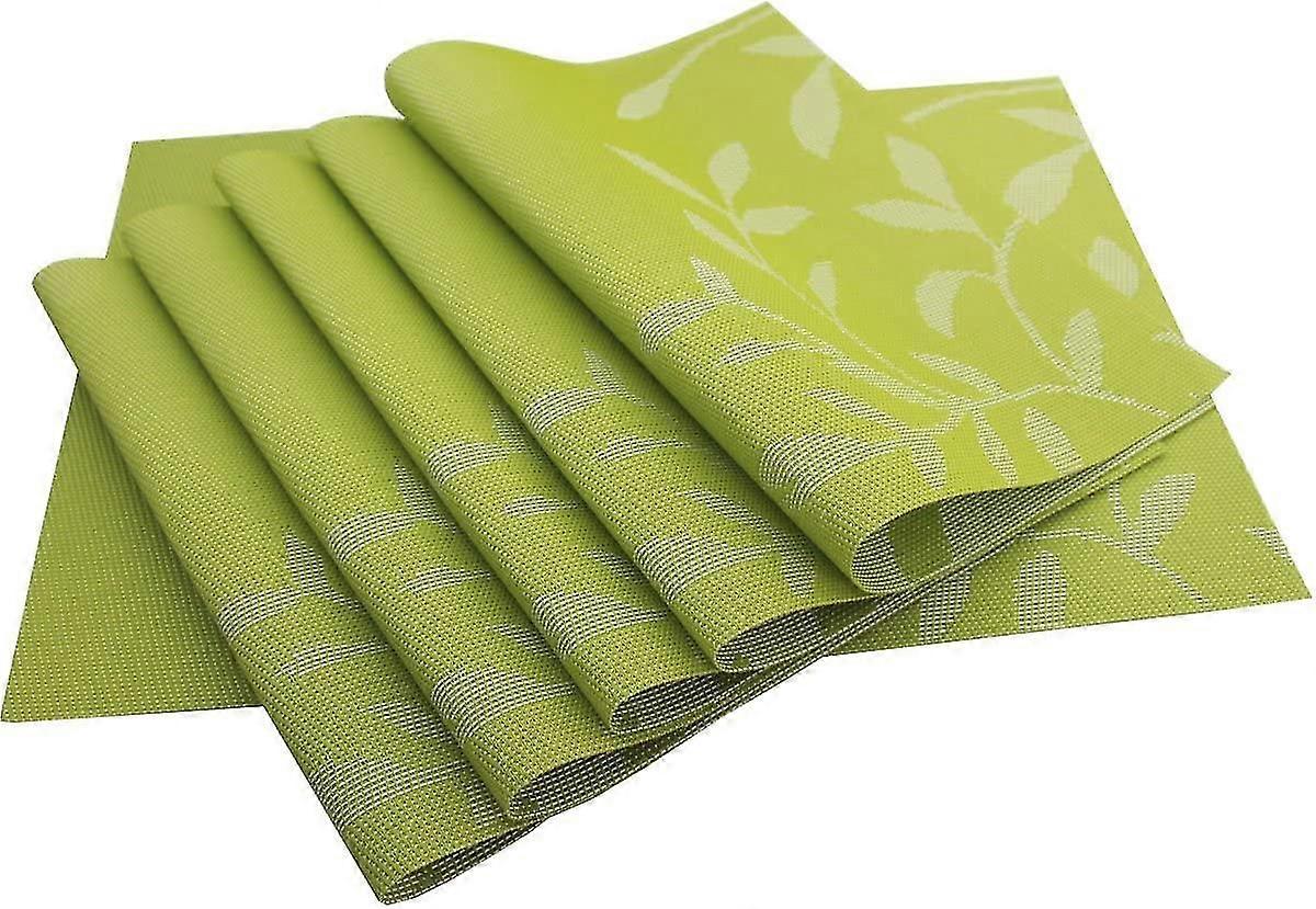 Ensemble de table à manger de 6 sets de table verts lavables en plastique facile à nettoyer Sets de table de cuisine Tapis de table tissés en vinyle résistant à la chaleur