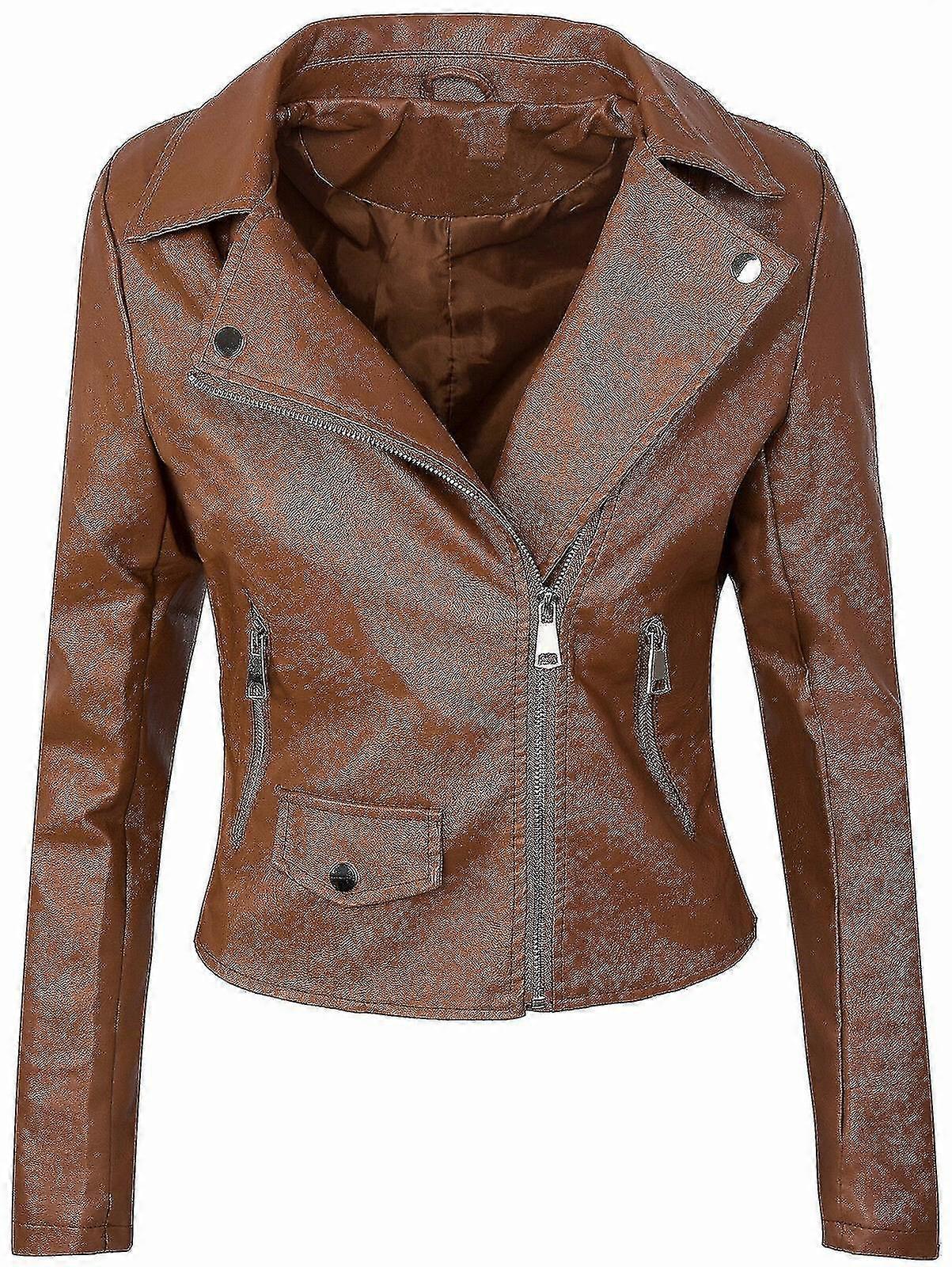 Women's Motorcycle Jacket Leather Short Style Slim Slimming Pu_Feb