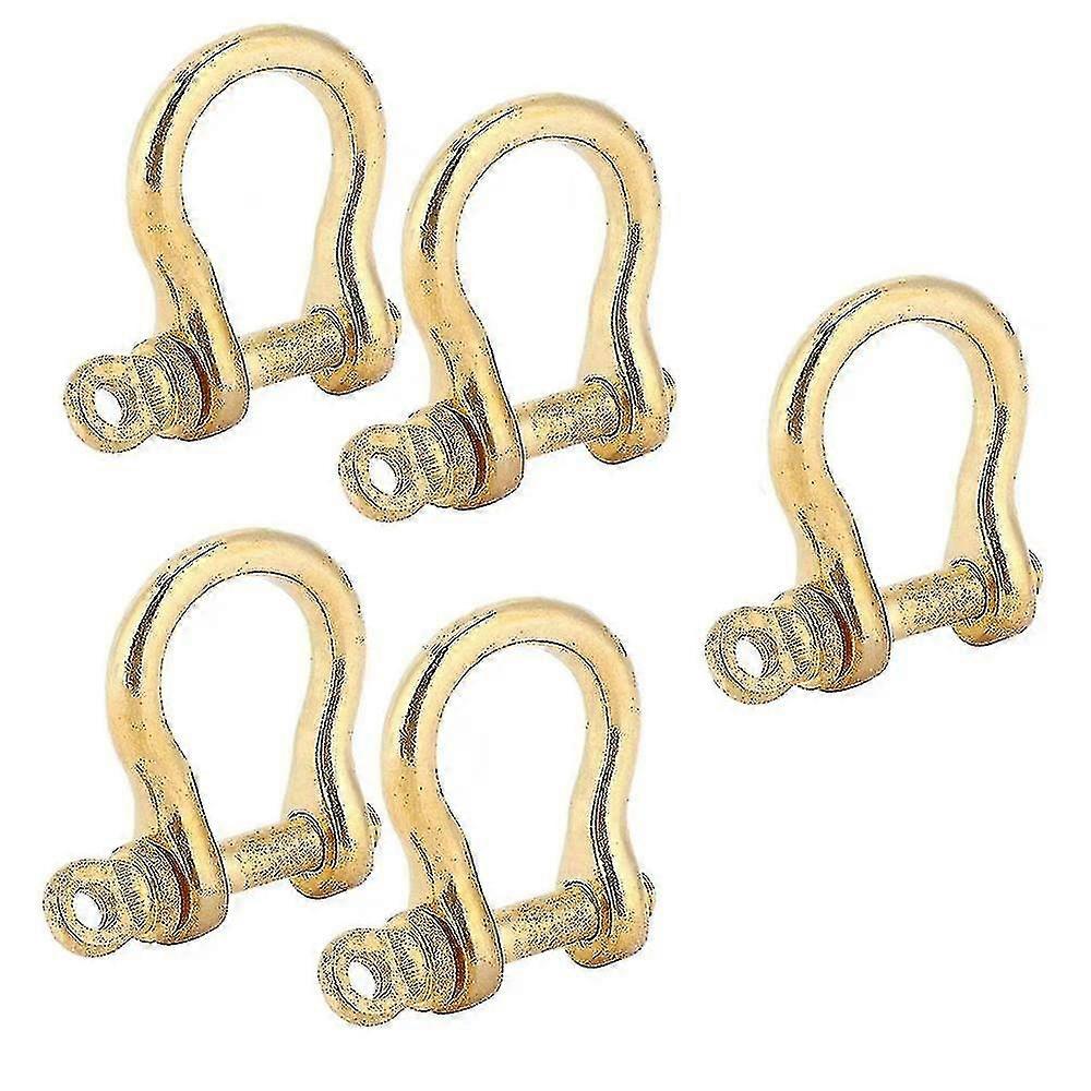 5 Set Anchor Shackle Pure Brass U Type Chain Shackle Screw Pin Bow Shackle Key Ring Hook Connecting Buckle Golden