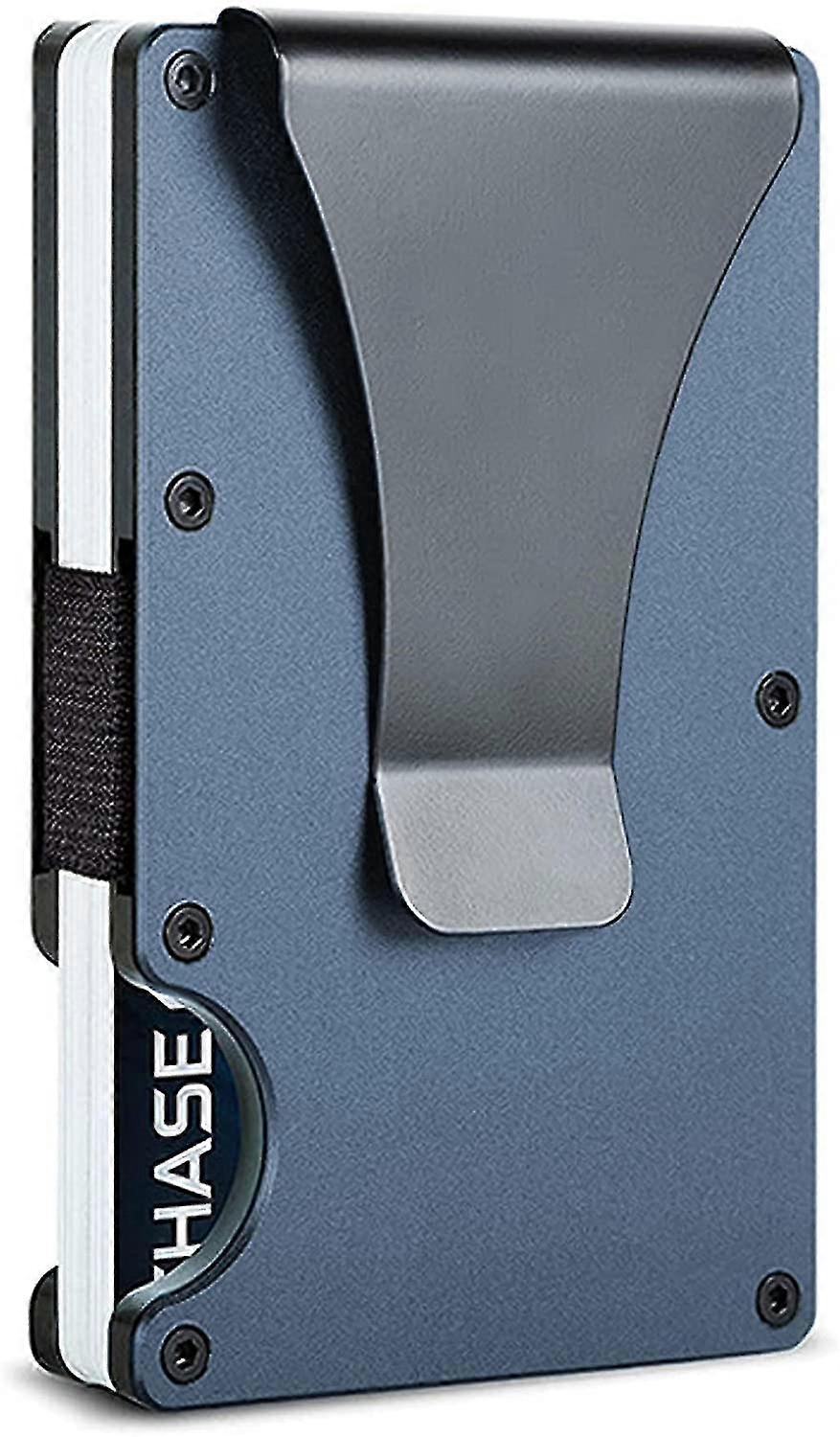 الحد الأدنى من محفظة معدنية مع المال كليب - سليم الألومنيوم حامل بطاقة الائتمان RFID حجب محافظ الجيب الأمامي للرجال والنساء (الأزرق الداكن)