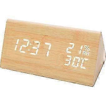 Wooden Digital Alarm Clocks,LED Wood Digital Alarm Table Clock, 12 / 24Hours, Date, Temperature,Voice & Touch Activated Multi-Function LED Clock Bedsi