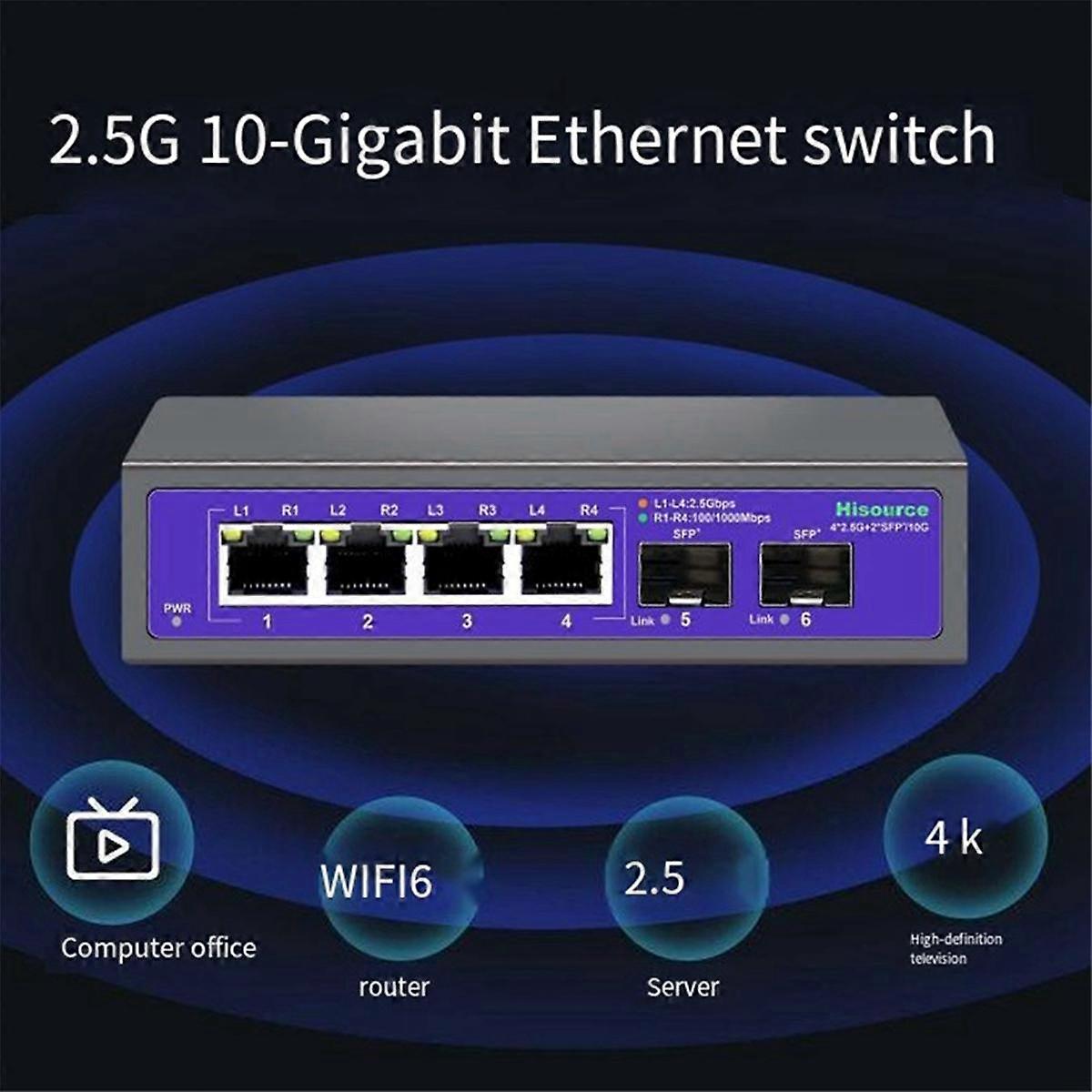 2.5Gbps Ethernet Switch 4-Port 2500Mbps Network Switch 10G SFP+ Slot Home Hub Splitter Plug and Pl