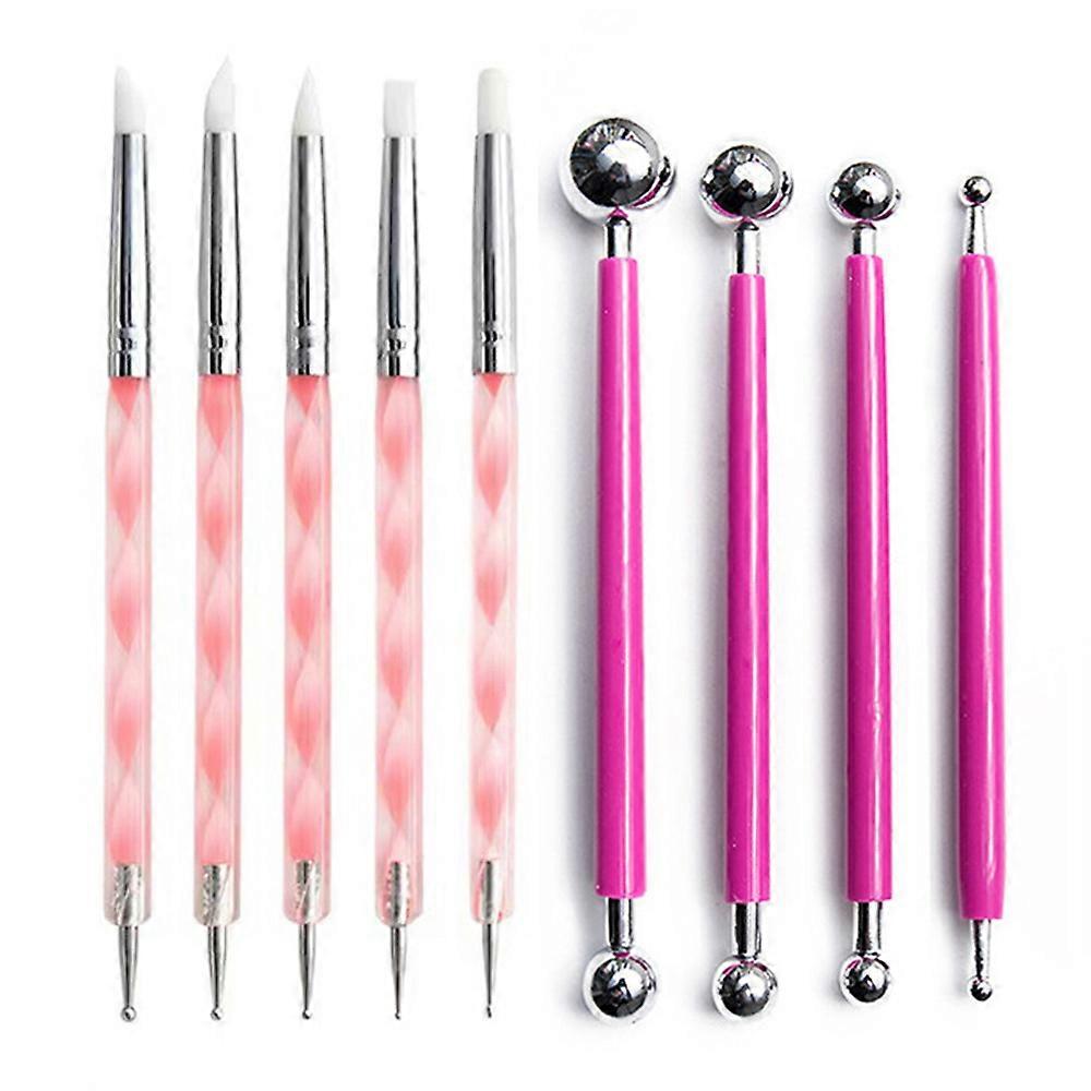 9 Pieces Stylus Tools, DIY Silicone and Ceramic Clay Indentation Tool and 4 Pieces Double-Ended Metal Ball Tools