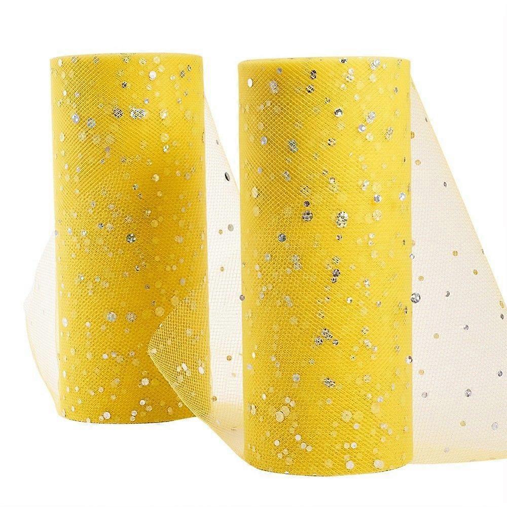 Glitter Sequin Deco Mesh Ribbons Tulle Fabric Tulle Roll Spool Fabric For Skirt Making Yellow 6 inch(15cm) about 25yards/roll(22.86m/roll)