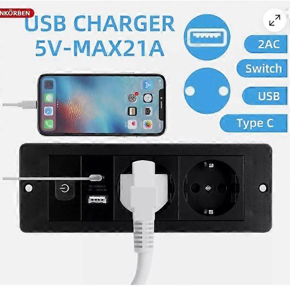 Einbausteckdose Versenkbare Schreibtisch Steckdose Tischsteckdose 2-FACH USB A+C