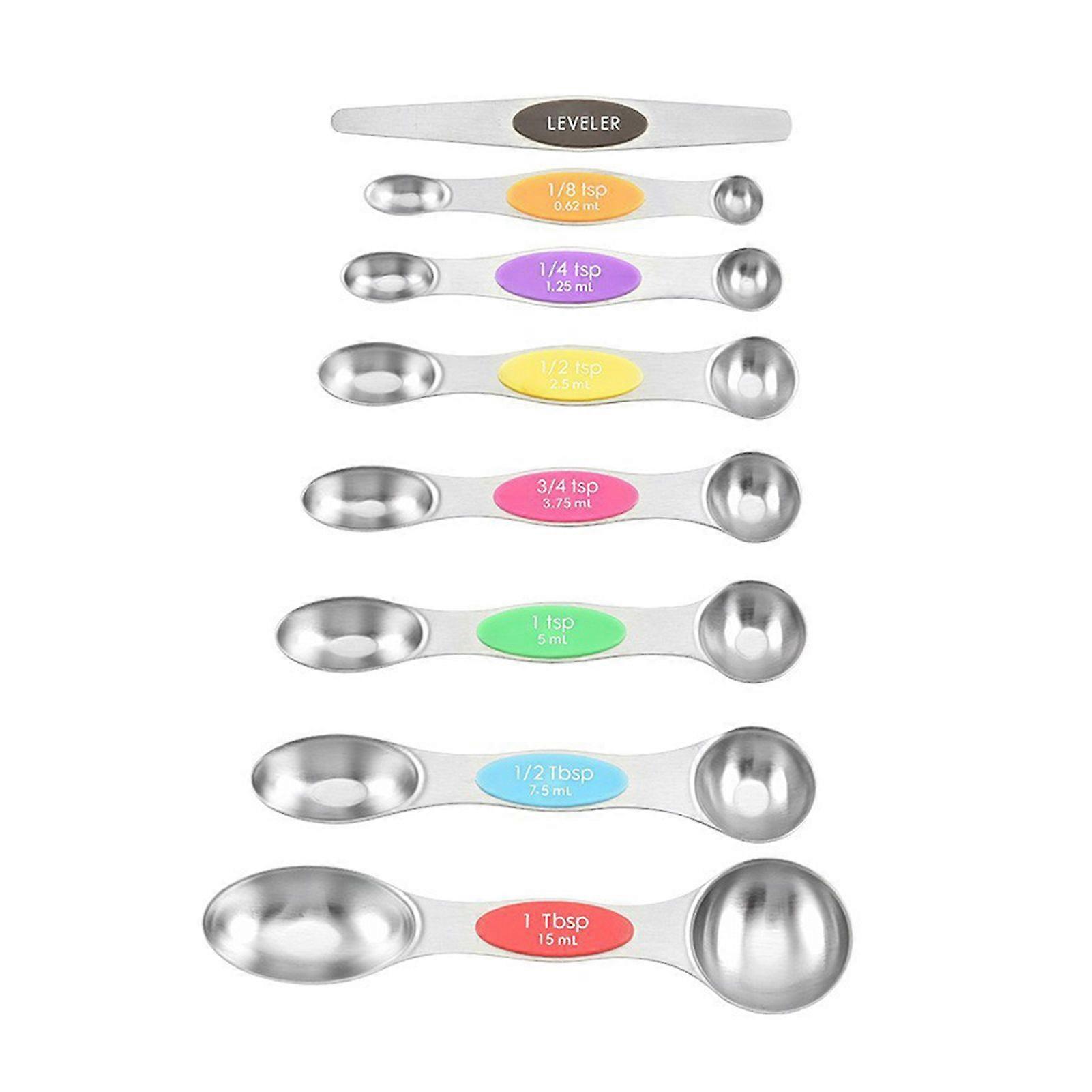 8/9Pcs Magnetic Measuring Spoon Set with Leveler Stainless Steel Tablespoon Dual Sided Teaspoon for Precise Dry And Liquid Ingredients Measurement