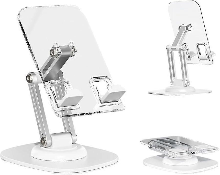 Phone Stand with Acrylic Material and Sturdy Metal Base, 360-Degree Rotation, Compatible with All Smartphones