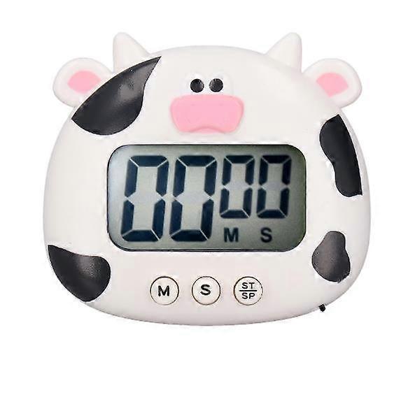 Timer ，Digital Kitchen Timer Countup Countdown Cartoon Animal Sound Flash Alert Easy Operation with Stand for Cooking Teaching White Cow