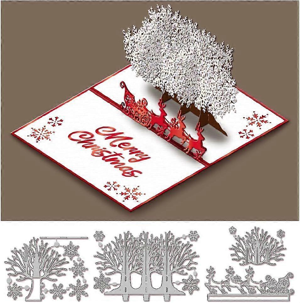 3D Christmas Snowflake Trees Cutting Dies Sleds Deer Die Cuts Template Stencil for Card Making Decoration DIY Scrapbooking Album Craft Decor