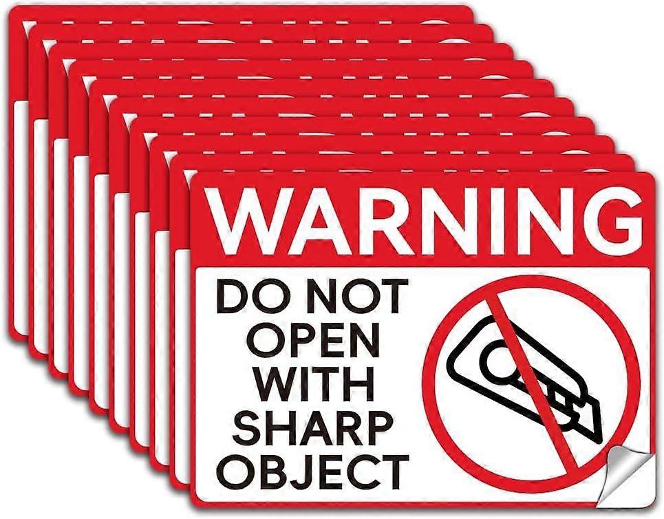 10Pcs Do Not Open with Sharp Object Label Decal Sticker PVC Warning Waterproof Safety Sign Stickers Vinyl Adhesive Safety Decal for Shipping Package 7