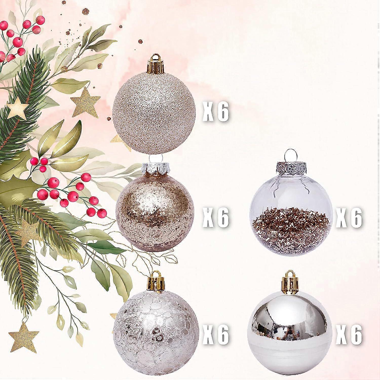 SAYTAY 30PCS Christmas Ball Ornaments for Xmas Tree Decor 2.36" Shatterproof Christmas Tree Decorations with Hanging Rope Multi Color (Gold & Champagn