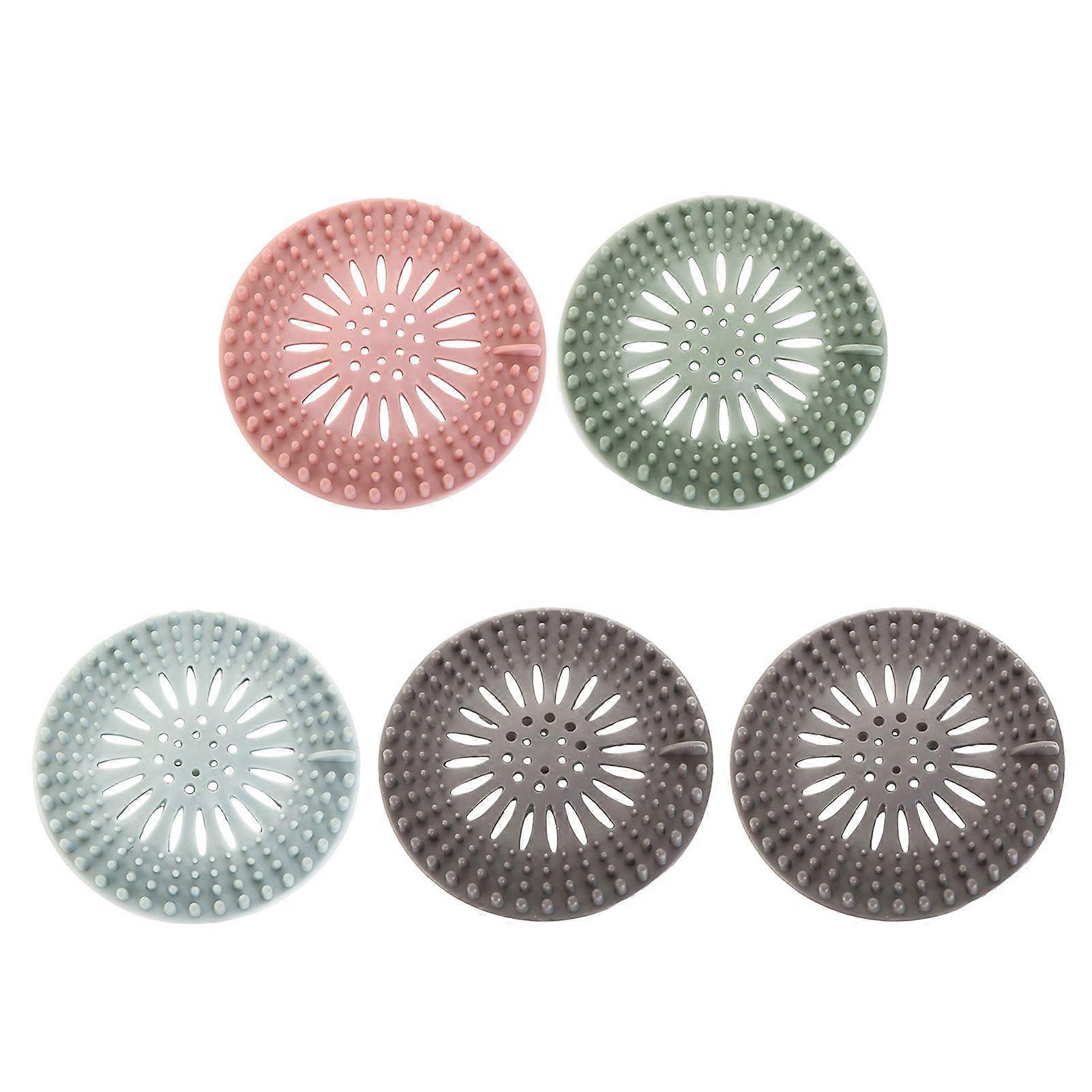 5Pcs Floor Drain Cover Silicone Material Powerful Suction Design Fine Mesh Filtration Easy to Install Drain Strainer Bathroom Kitchen Accessory