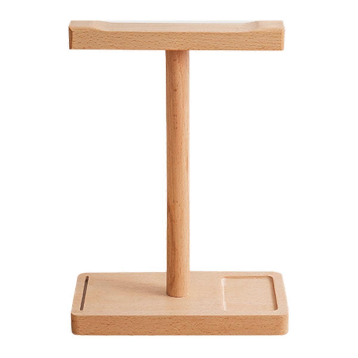 T-Shape Wooden Headset Stand - Desk Headphone Holder, Display Shelf, Storage Organizer for Home and Office A