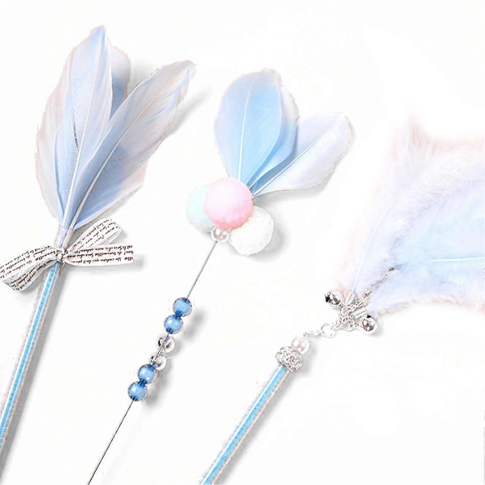3Pcs Cat Teaser Wand Interactive Cat Feather Toy with Bell for Cat Kitten Playing