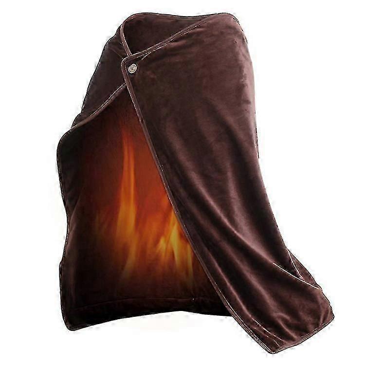Usb Rechargeable Heated Plush Shawl Pad Warming Electric Blanket (brown)