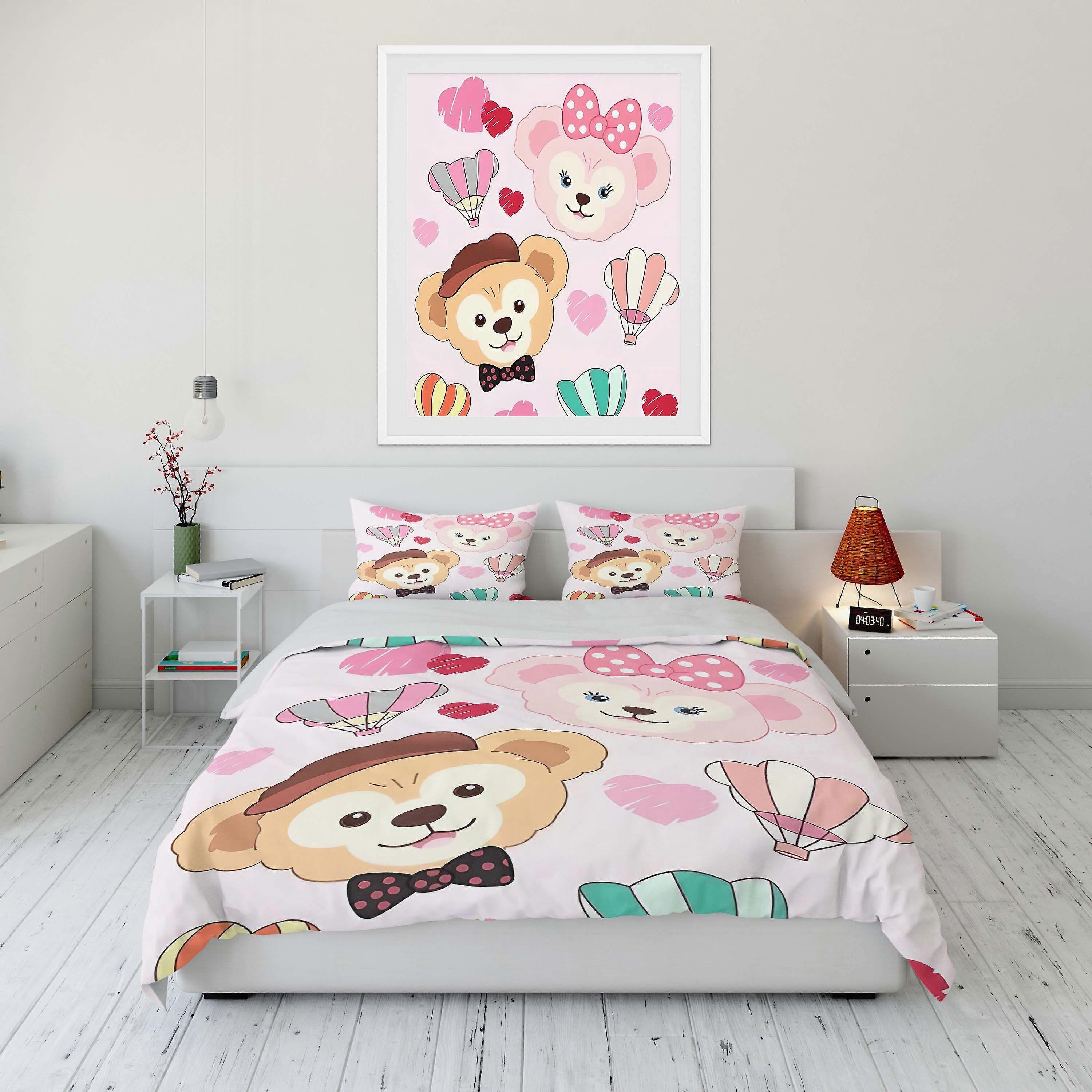 v1649 Bed Sheets Duffy and Friends Printed Soft Bedding Set Cartoon Anime Duvet Cover Comforter Cover Boys Girls Children Adults Twin King 3-Piece Bed