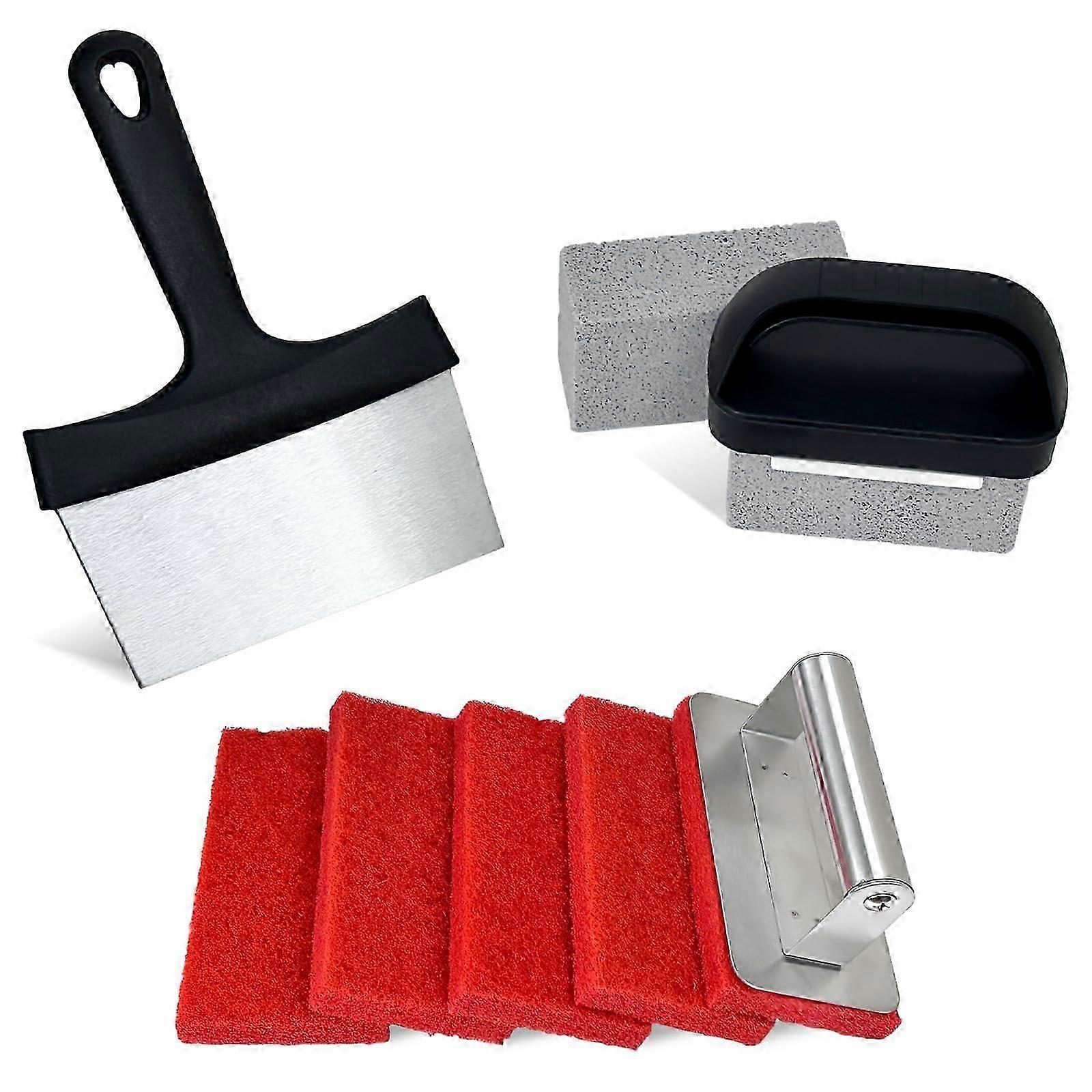 Griddle Cleaning Kit, 10 Pcs Heavy Flat Top Grill Cleaner Tool Set Includes Handles, Scraper, Grill Stone, And Griddle Brush