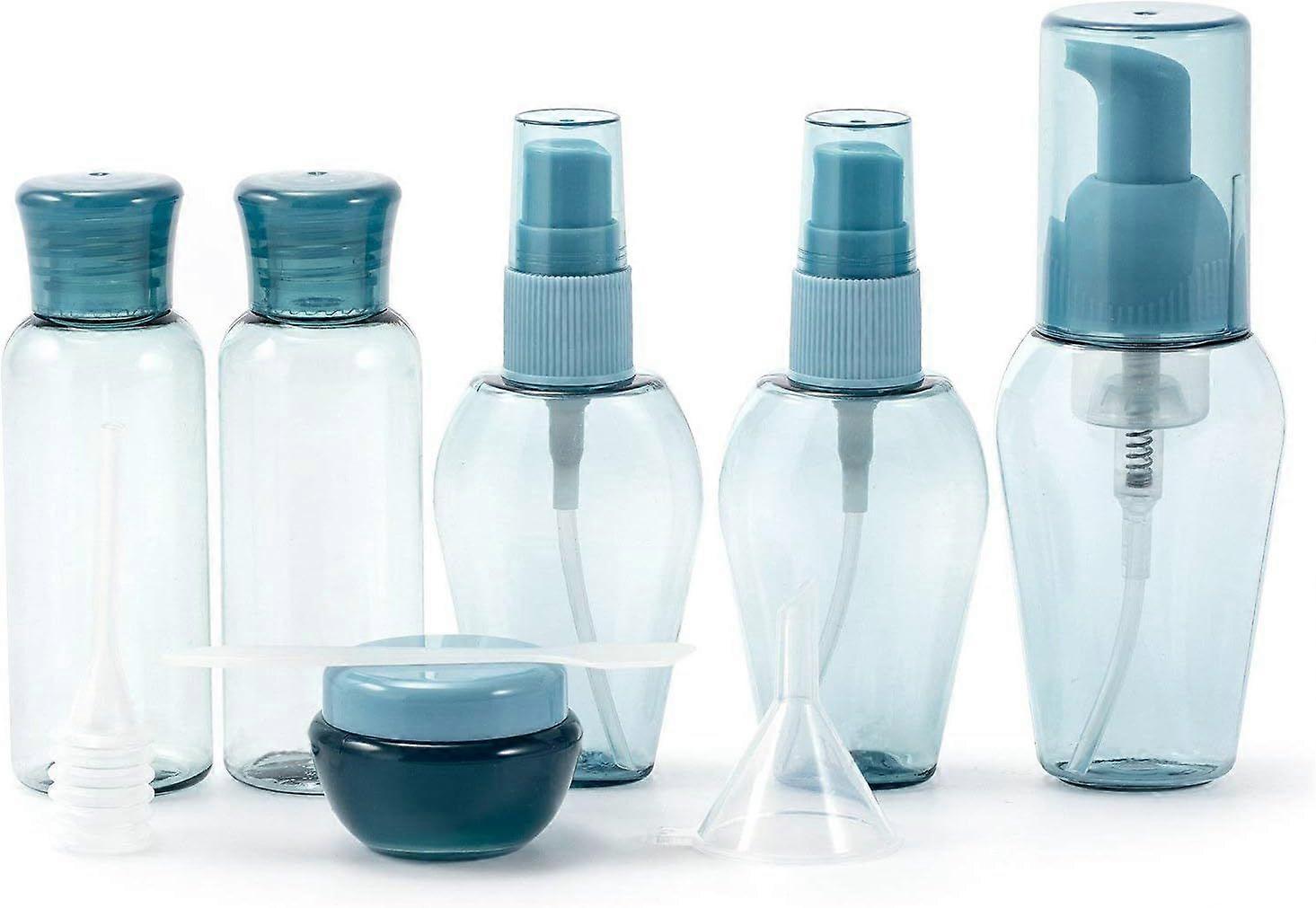 Travel Bottles, Set of 6 Empty Cosmetic Containers with Label, Funnel, Straw for Liquids, Water Emulsion(Blue, Transparent)