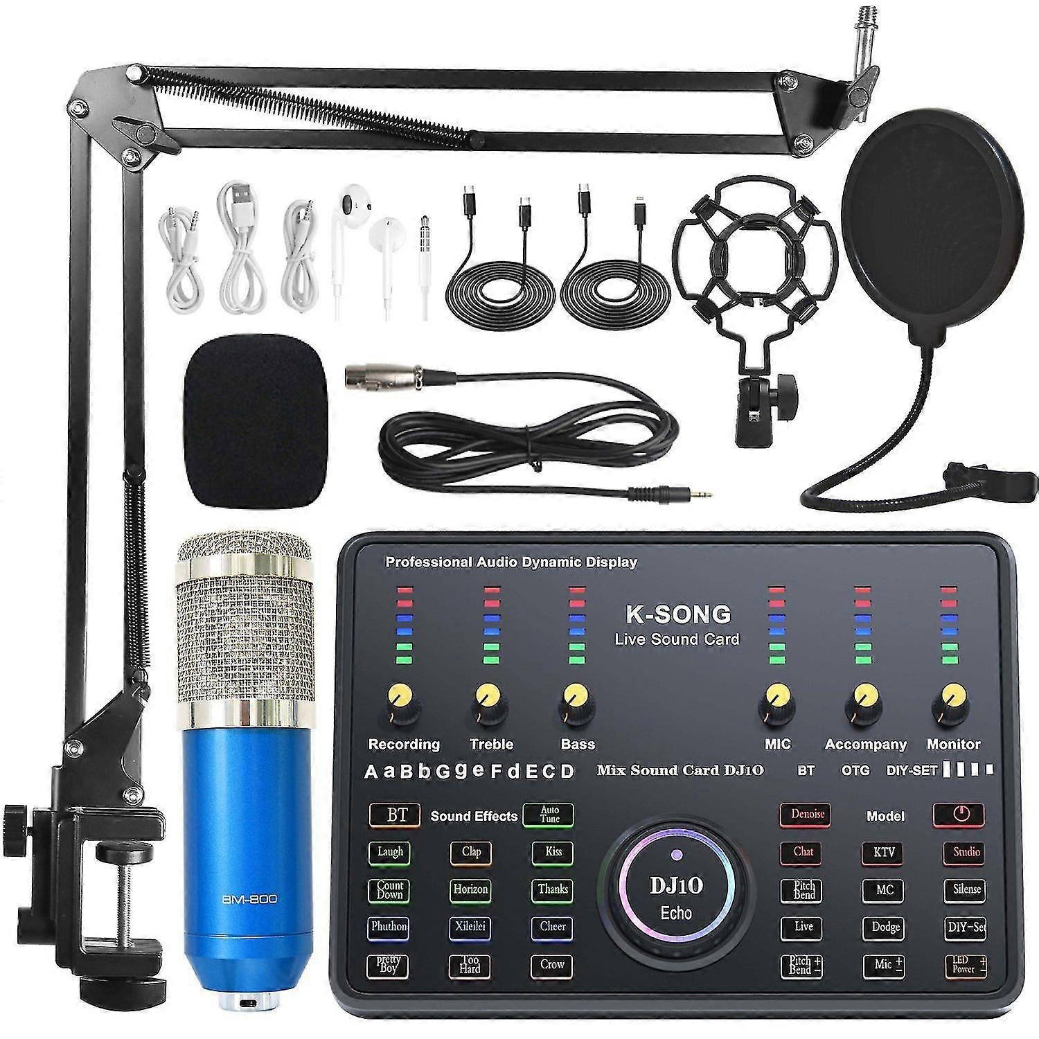 Computer recording karaoke microphone microphone live broadcast sound card set