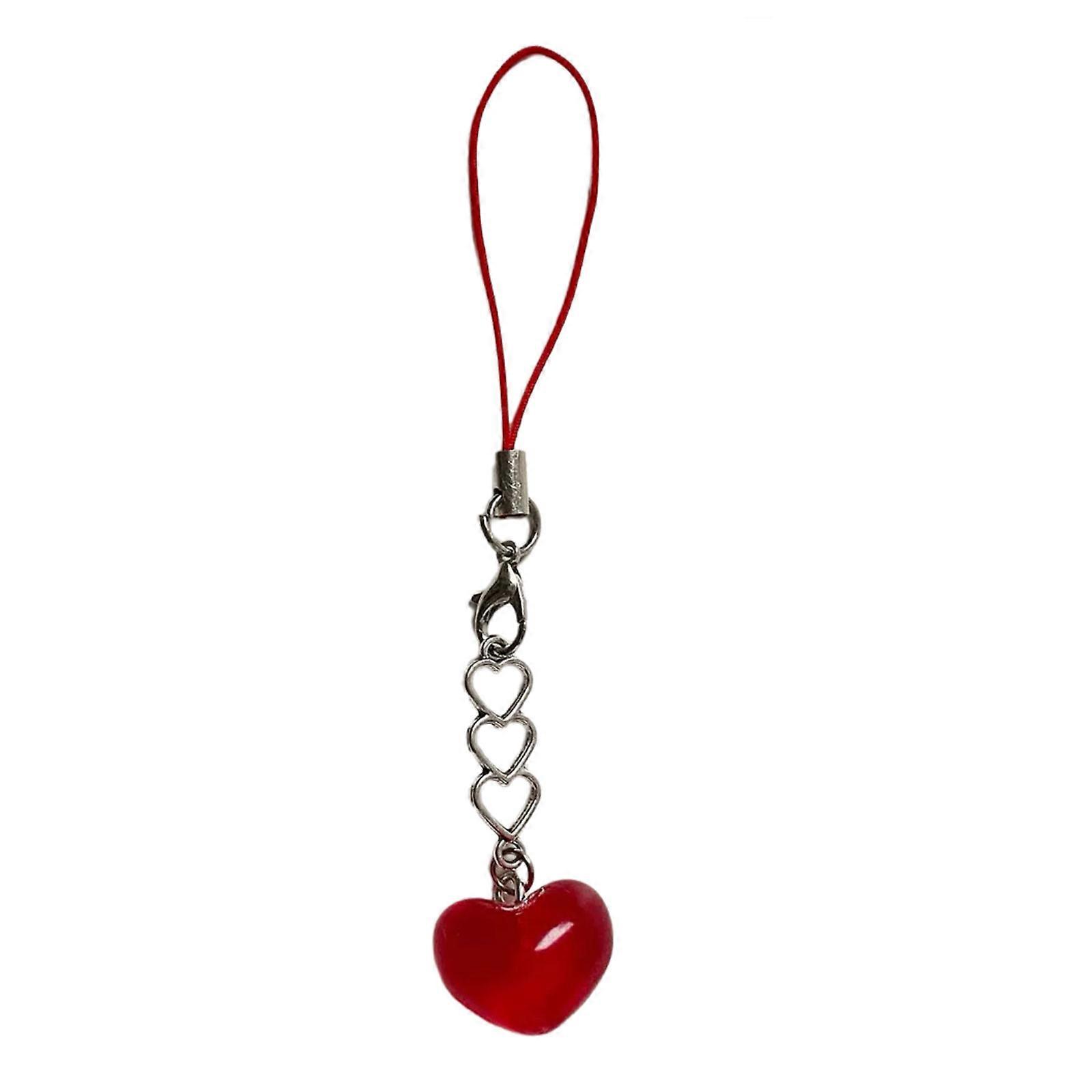 Colorful Cellphone Lanyard Love Heart Shaped Keychain Bag Decorations Handmade Phone Charm Unisex Key Chain Jewelry Red