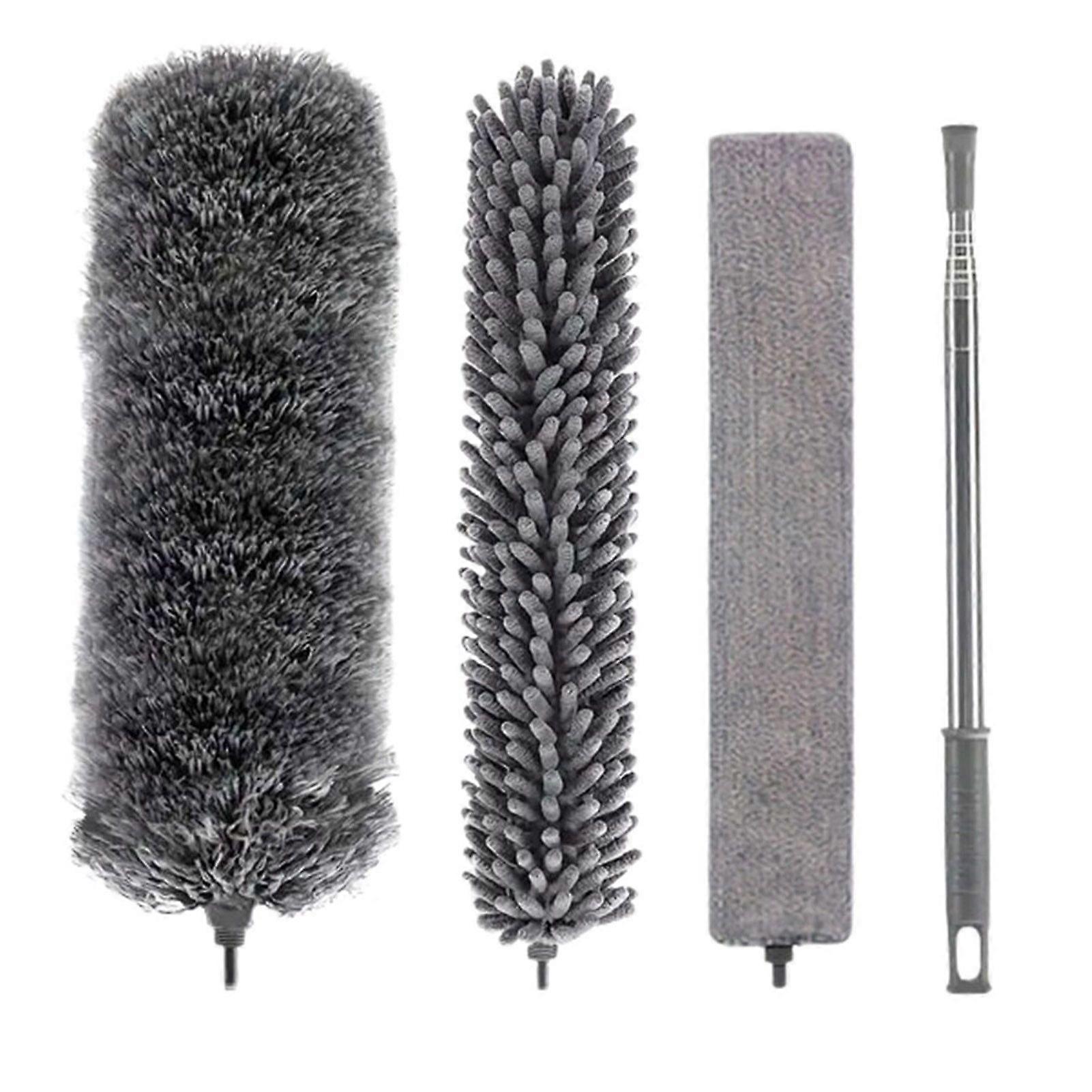 Telescopic Dust Duster with Retractable Handle Extendable Feather Duster Dust Removal Kit with Multi-head Replacement