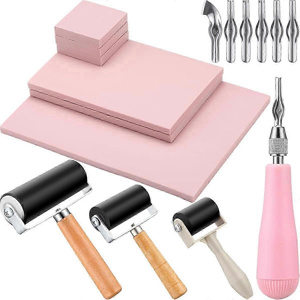Rubber Block Stamp Making Kit Rubber Carving Blocks Linoleum Block Carving Tools for Printmaking Inking Block Crafts