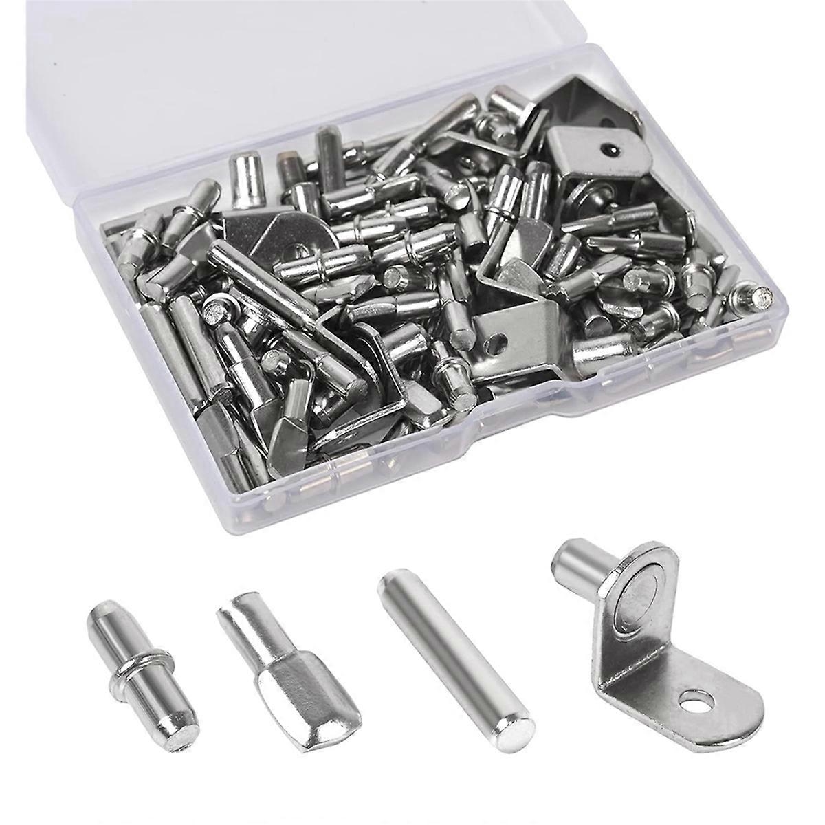 100Pcs Shelf Pegs for Shelves, 4 Styles Shelf Pins Kitchen silver