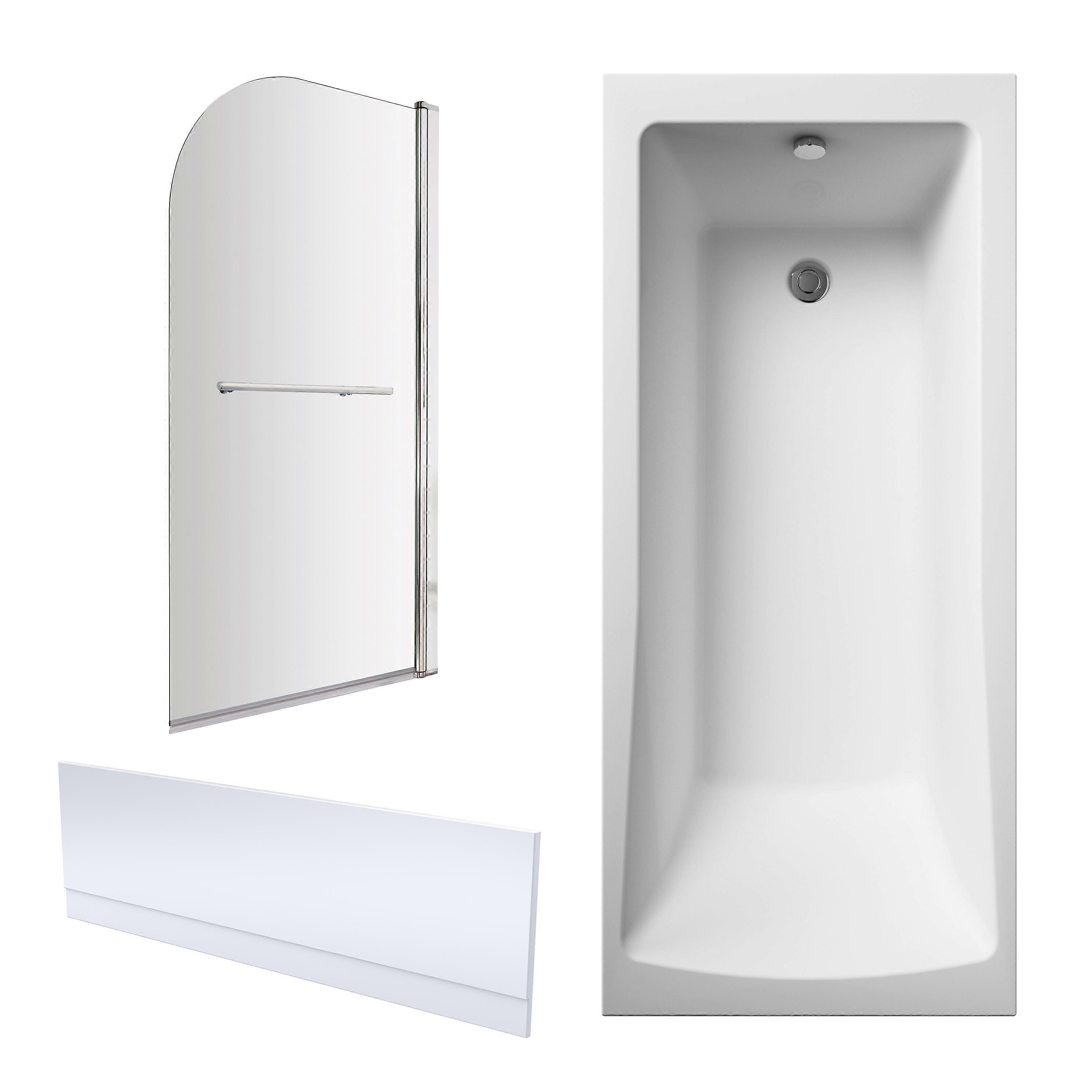 Square Single Ended 1700x700 Bath with Front Panel, Chrome Straight Bath Screen with Towel Rail & Leg Set