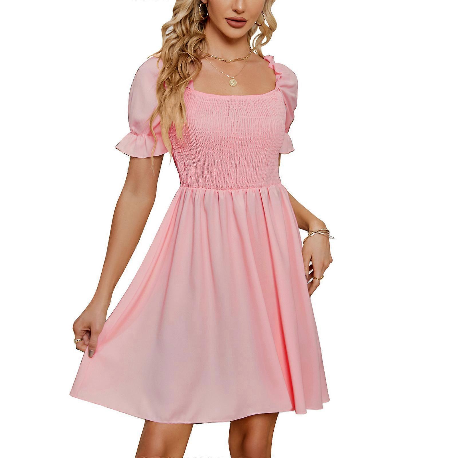 Women Babydoll Dress Summer Dress ALine Sundresses For Women Square Neck  Casual Dresses Swing Mini Dresses Flowy Dress Pink XL