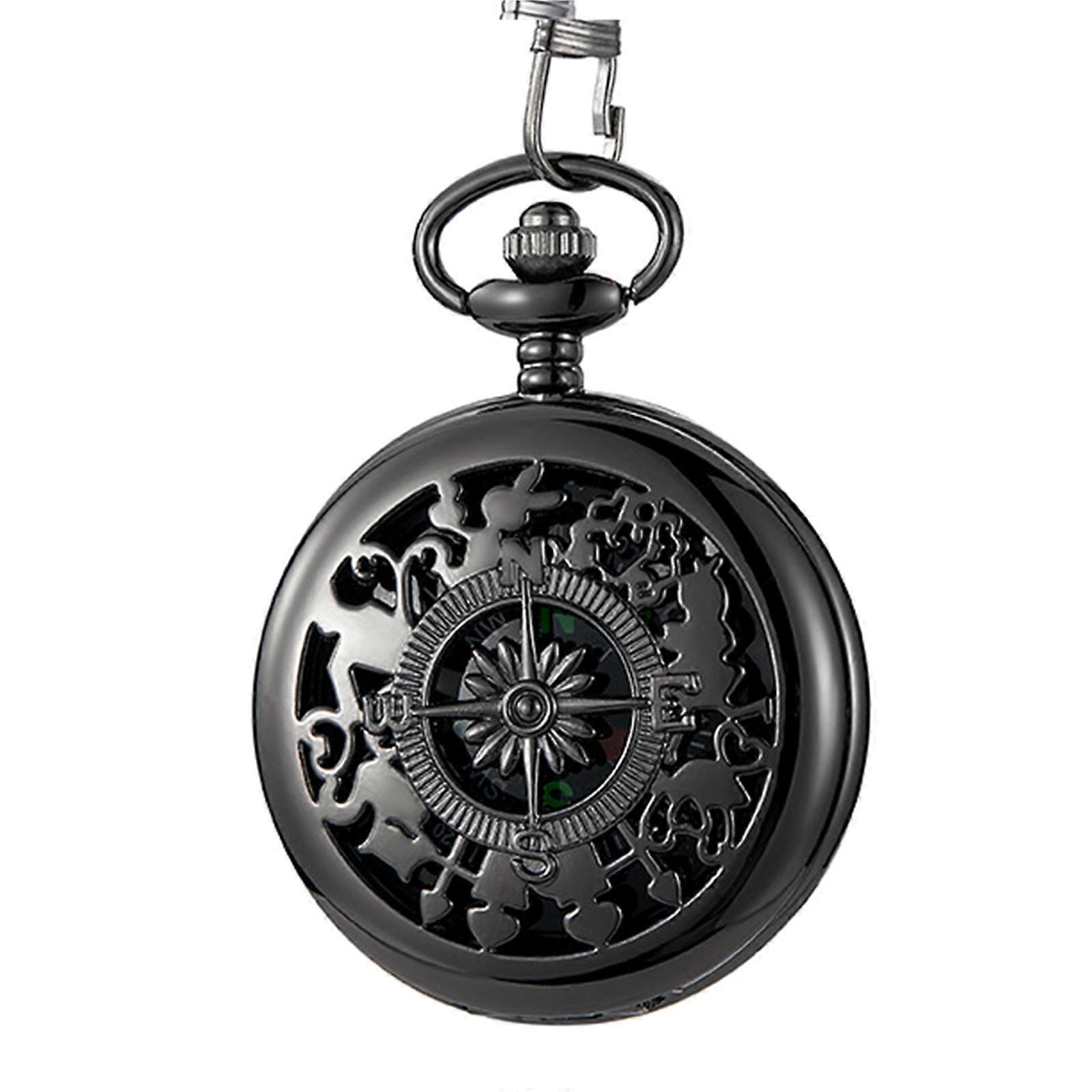 Multifunctional Pocket Watch Flip Open Survival Compass for Men Retro Hollow Out Pocket Watch Compass with Clasp Chain D