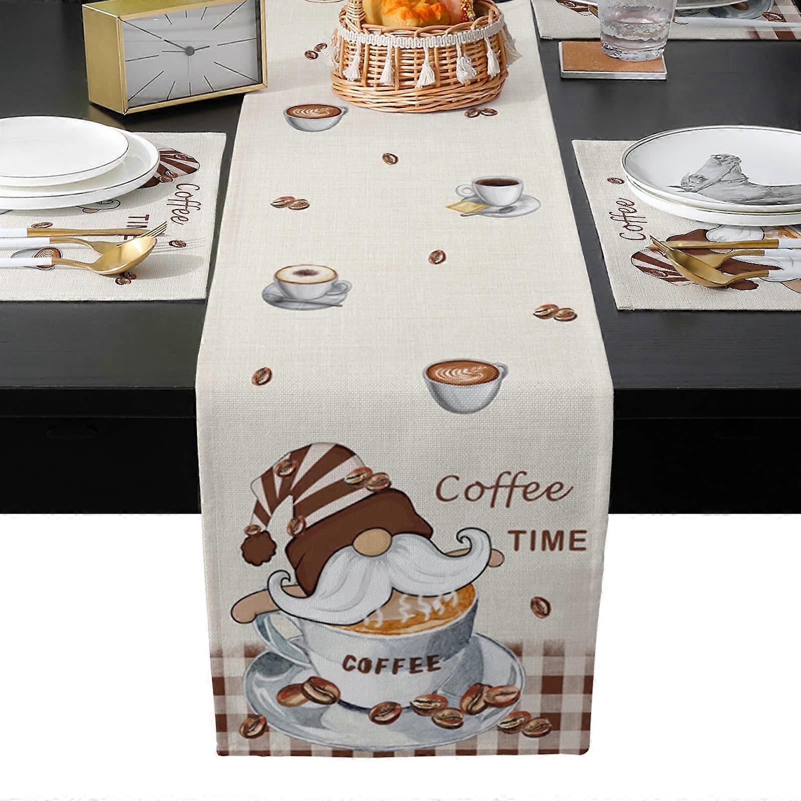 6 Set Retro Country Rustic Brown Plaid Table Runner with Placemats for Dining Table 13"x90"