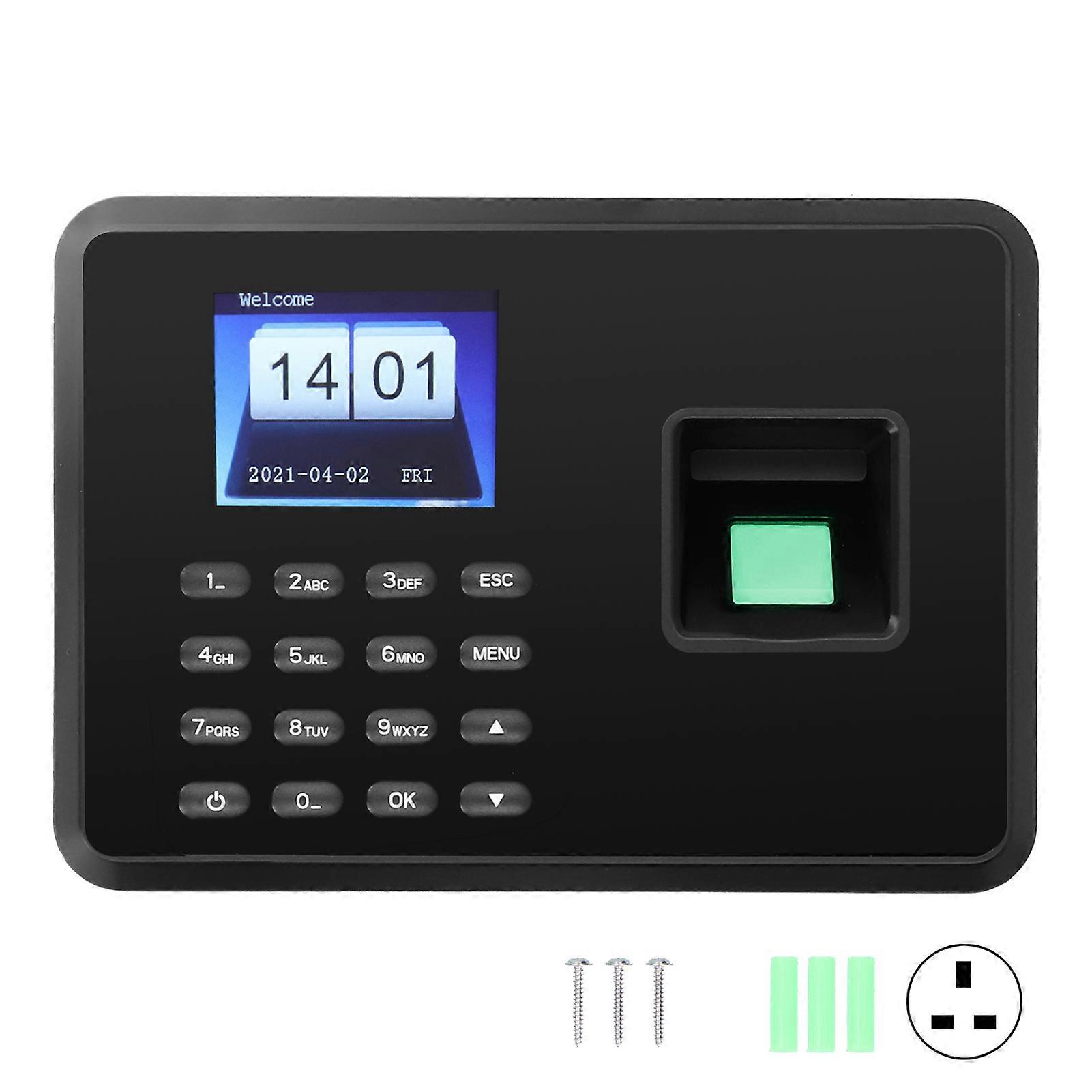 2.4in Attendance Machine Fingerprint Biometric TFT Colour Screens Software Free U Disk Download Time Clock 100‑240VBlack UK Plug