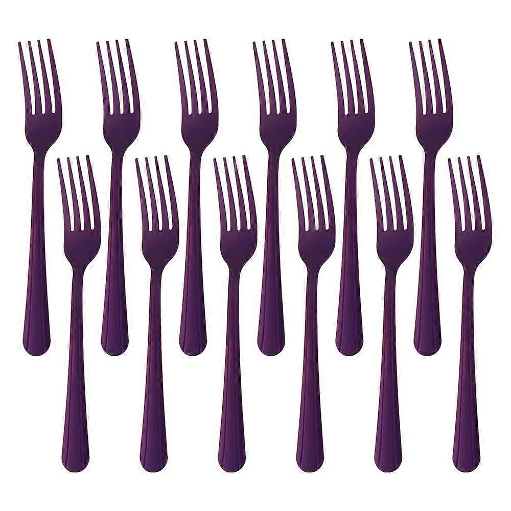 12 Pieces Stainless Steel Dinner Fork Set, 7.1 Inch Flatware Forks with Clean Lines Handle, Purple Metal Table Forks for Home Kitchen and Restaurant